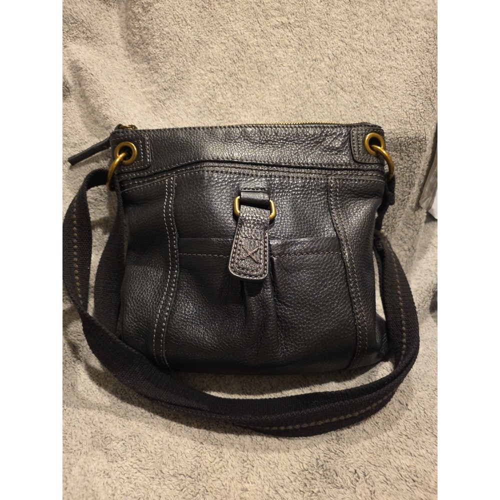 The Sak Black Leather Crossbody Bag Purse Adjustable Strap Zip Pockets Women Y2K